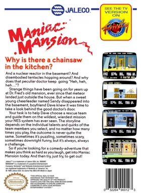 Maniac Mansion (USA) (Beta) box cover back